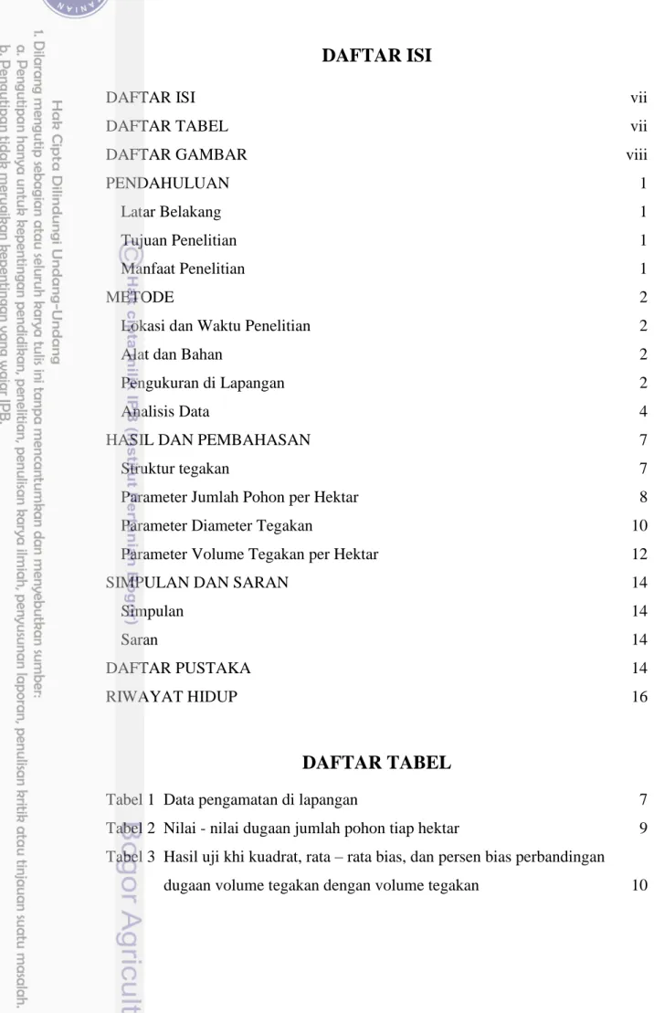 Tabel 1  Data pengamatan di lapangan   7