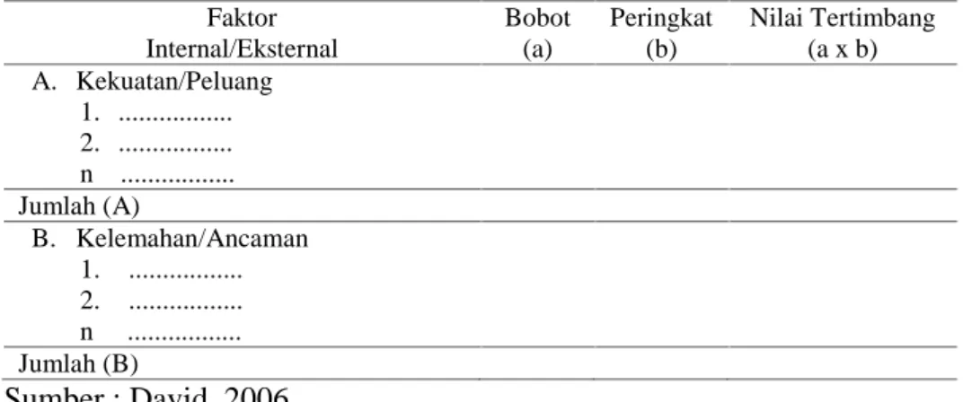 Tabel 7.  Model Matriks IFE dan EFE