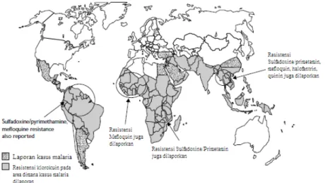 Gambar 1. Peta Penyebaran Infeksi Malaria (Diambil dari Kepustakaan 7)