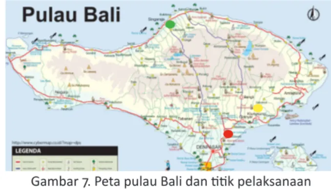 Gambar 7. Peta pulau Bali dan titik pelaksanaan  kegiatan (Sumber: Peta google maps) 