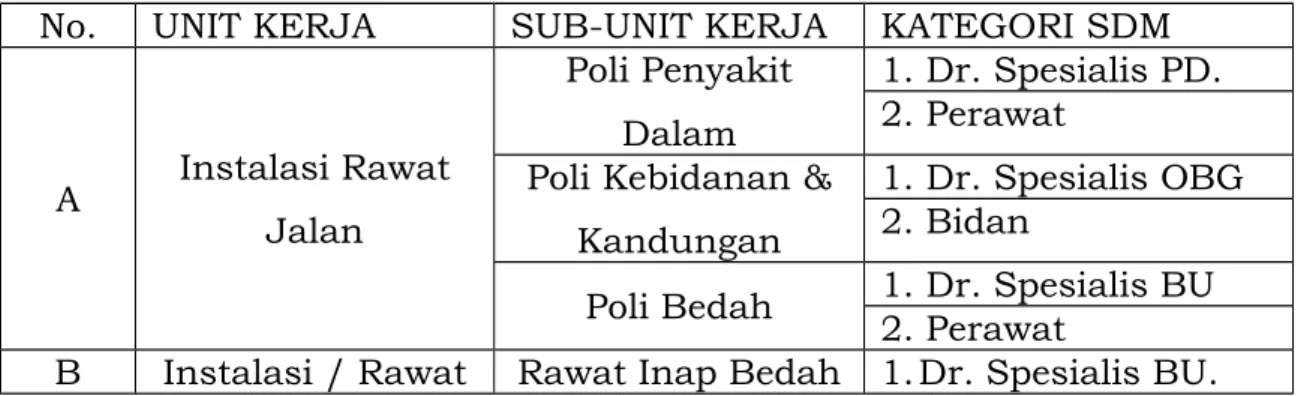 TABEL UNIT KERJA DAN KATEGORI SDM