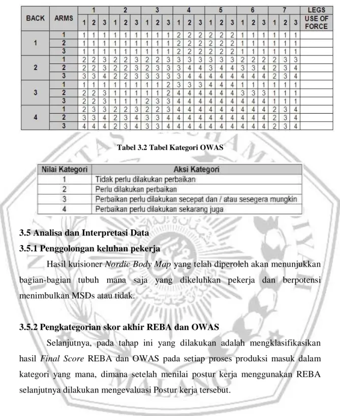 Tabel 3.2 Tabel Kategori OWAS 