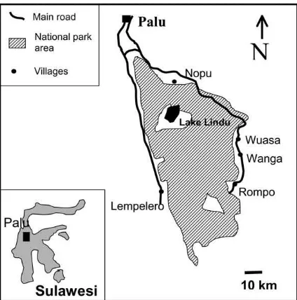 Figure 1. Map of the research region, with national park boundariesand villages where soil samples were taken.