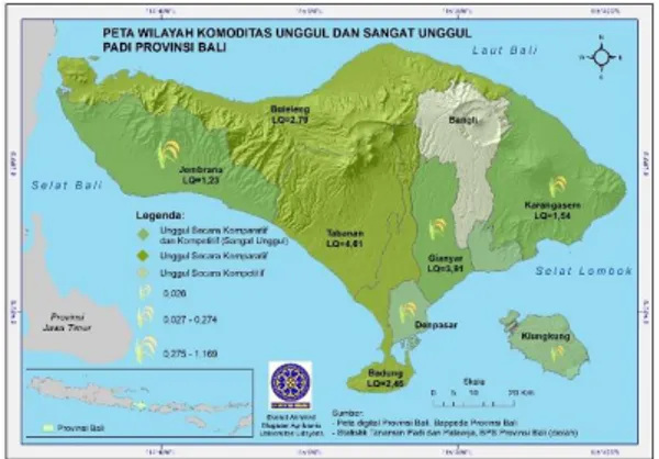 Gambar  2.  Peta  Wilayah  Komoditas  Unggul  (Secara  Komparatif  Atau  Kompetitif)  dan  Sangat  Unggul  (Secara  Komparatif  dan  Kompetitif) Jagung Provinsi Bali