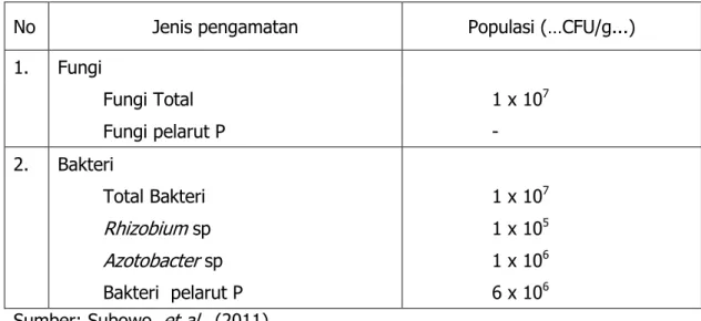 Tabel 3. Populasi fungi dan bakteri pada lahan kering  Ultisol  Banten 