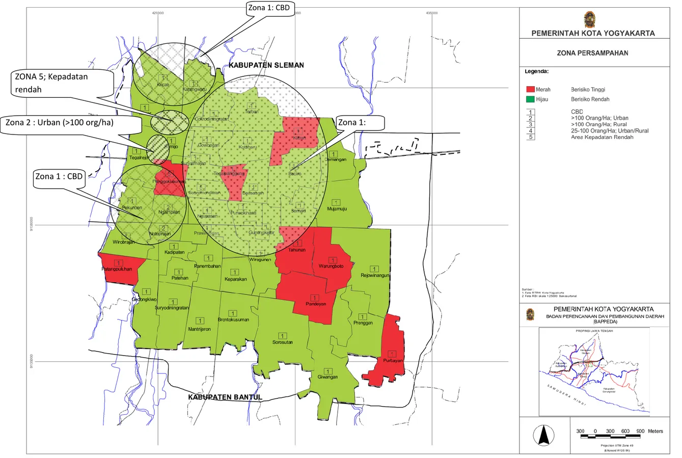 Gambar 3. 3. Peta Zona dan Sistem Persampahan Kota Yogyakarta ZONA 5; Kepadatan 
