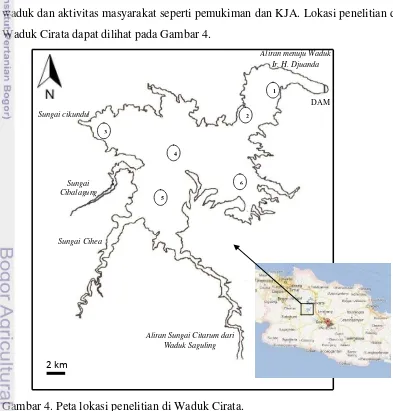 Gambar 4. Peta lokasi penelitian di Waduk Cirata. 