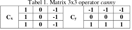 Tabel 1. Matrix 3x3 operator canny 