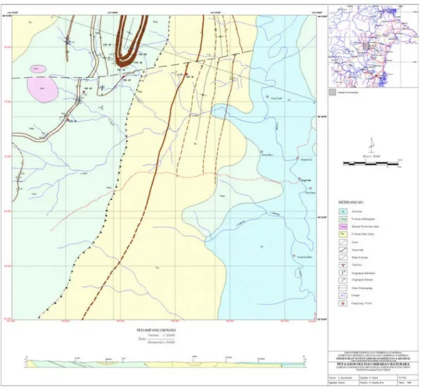 Gambar 2. Peta Geologi dan Sebaran Batubara Daerah Long Nah,                 Kabupaten Kutai Timur, Provinsi Kalimantan Timur 