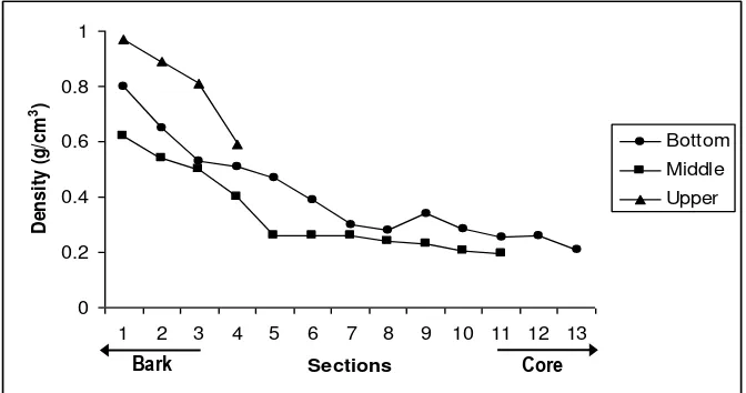 Figure 2. Gewang density at height and depth stem variation  