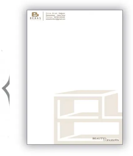 Ilustrasi Desain  : Logo “BEBAS Furniture”, slogan, dan  alamat. 