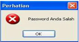 Gambar 12. Tampilan pesan peringatan salah password  