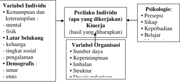 Gambar 2.1. Diagram Skematis Teori Perilaku dan Kinerja (Gibson et al dalam  Ilyas, 2001) 