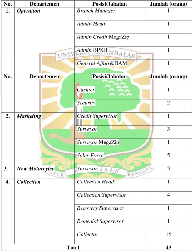 Tabel 1.1 Daftar Karyawan PT Mega Finance Cabang Padang 