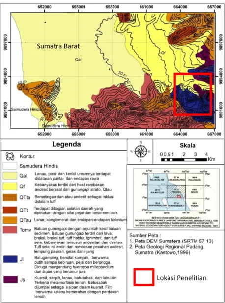 Gambar 1. Peta geologi regional daerah penelitian (modifikasi dari Kastowo, 1973) Sumatra Barat 