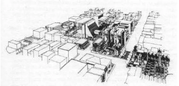 Gambar II-2: Usulan Pembangunan kembali pinggiran Wilmington City Center, Delaware—Hasil kerja mahasiswa Studio semester III, sebuah   sekolah Urban Design di AS (sumber: Pittas & Ferebee, 1982: 79, Fig