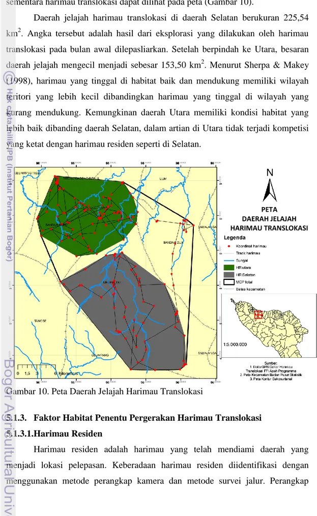 Gambar 10. Peta Daerah Jelajah Harimau Translokasi 