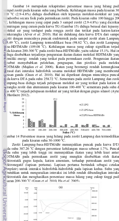 Gambar 14 Persentase massa yang hilang pada zeolit Lampung dan termodifikasi  o