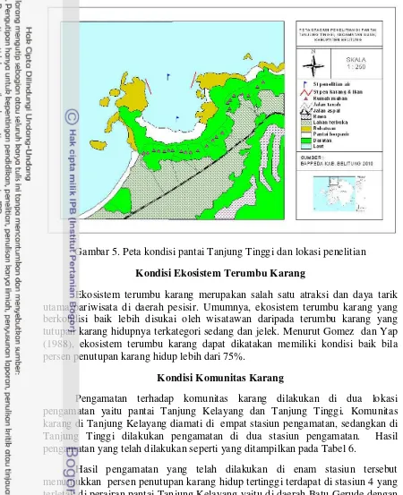 Gambar 5. Peta kondisi pantai Tanjung Tinggi dan lokasi penelitian 