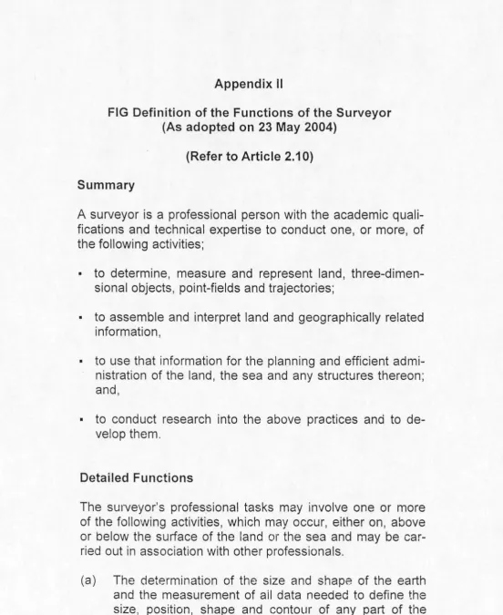 FIG Definition of the Functions of the Surveyor 