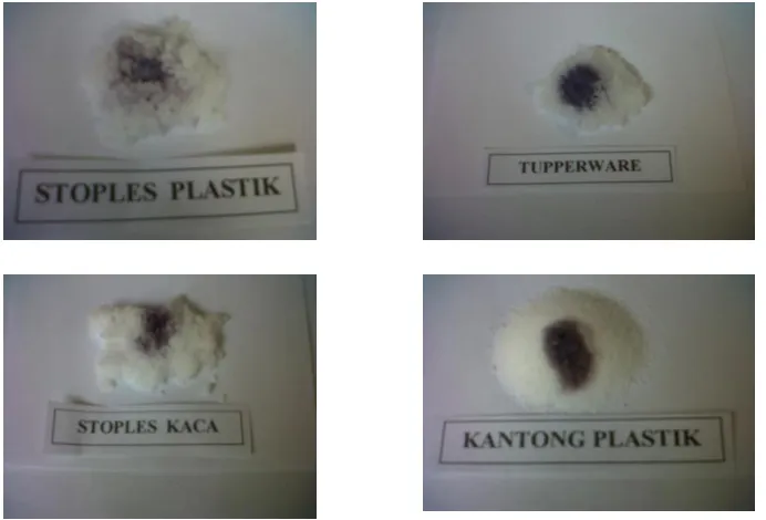 Gambar 1. Foto hasil  analisa uji kualitatif dengan perlakuan terbuka kondisi   penyimpanan terpapar panas