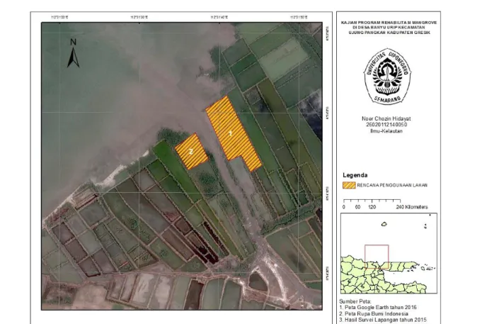 Gambar 1. Peta Rekomendasi Penggunaan Lahan Untuk Program Rehabilitasi  Mangrove  di Desa Banyu urip, Kecamatan Ujung Pangkah Kabupaten Gresik 