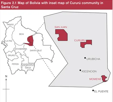 Figure 2.1 Map of Bolivia with inset map of Cururú community in 