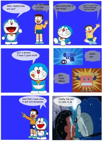 Gambar No 1. Bertema Can you help me?dimana Nobita meminta tolong kepada Doraemon untuk menggunakan alat pembuat hujan