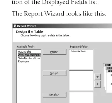 table is highlighted to show you where the field will appear in your report. Each column When you place a field in a display section, the corresponding section in the sample of data returned by the query is linked, or mapped, to a report field that is disp