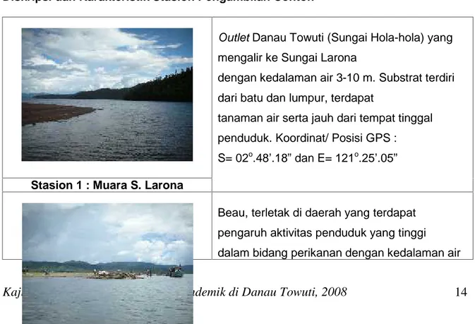 Gambar 2. Letak stasion pengambilan / pengukuran kualitas air di Danau Towuti