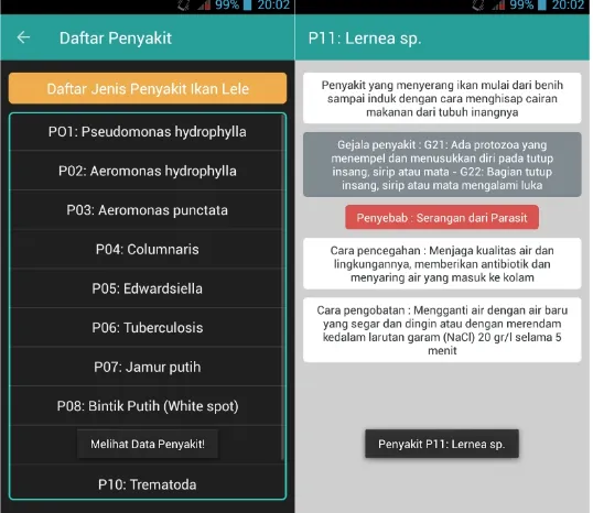 Gambar 6. Tampilan hasil diagnosis dan info perkiraan penyakit