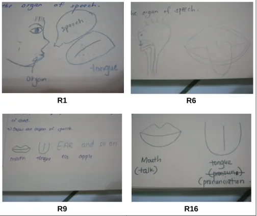 Figure  1  shows  some  of  the  students’  perception  of  the  organs  of  speech prior to the implementation of innovation