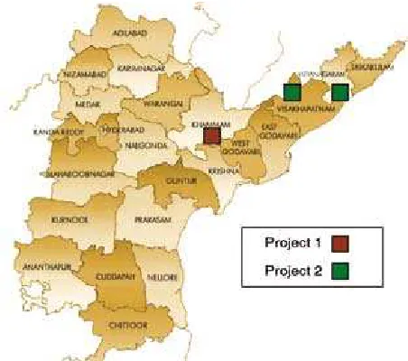 Figure 1: Map of Andhra Pradesh showing presence of project areas.