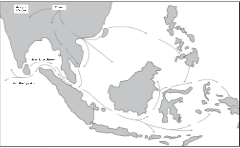 Gambar 4.4. Peta perjalanan nenek moyang bangsa Indonesia yang berasal dari Yunan.