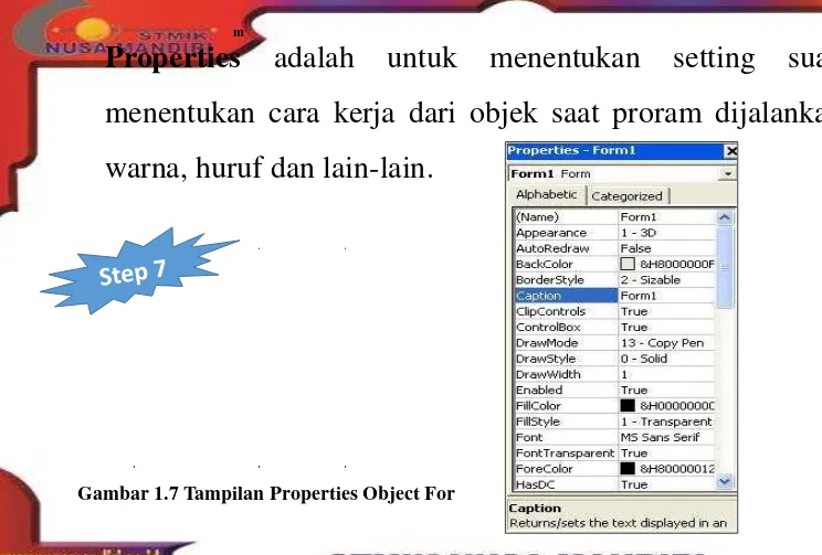 Gambar 1.7 Tampilan Properties Object For 