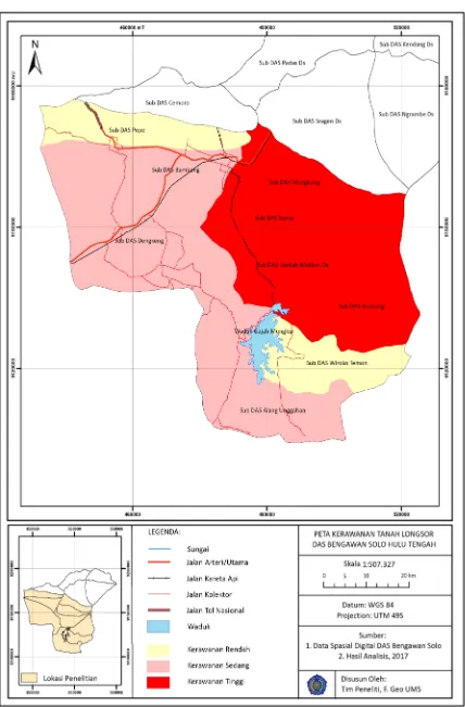Gambar 1. Peta Kerawanan Tanah Longsor DAS Bengawan Solo Hulu Tengah