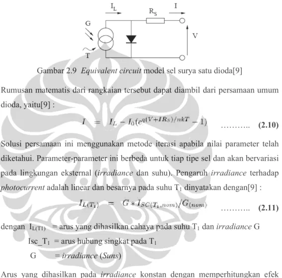 Gambar 2.9  Equivalent circuit model sel surya satu dioda[9] 