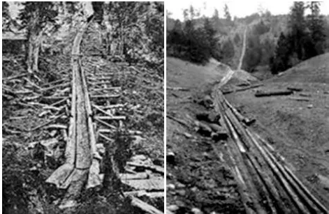 Figure 1. Permanent chutes built from logs  (USA early 1900s)