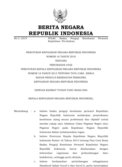 BERITA NEGARA REPUBLIK INDONESIA No.4, 2019 POLRI. Badan Penguji ...