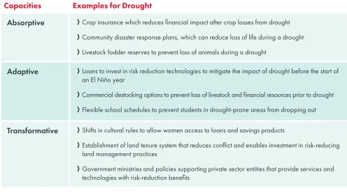 TABLE 3: EXAMPLE CAPACITIES DESIGNED TO HELP BUILD RESILIENCE IN THE FACE OF DROUGHT