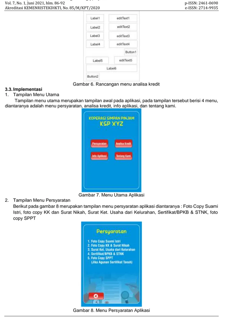 Gambar 6. Rancangan menu analisa kredit  3.3. Implementasi 