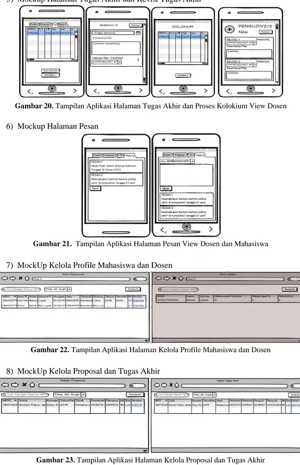 Gambar 21.  Tampilan Aplikasi Halaman Pesan View Dosen dan Mahasiswa   7)  MockUp Kelola Profile Mahasiswa dan Dosen  