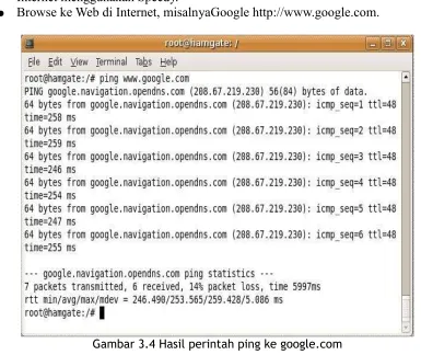 Gambar 3.4 Hasil perintah ping ke google.com