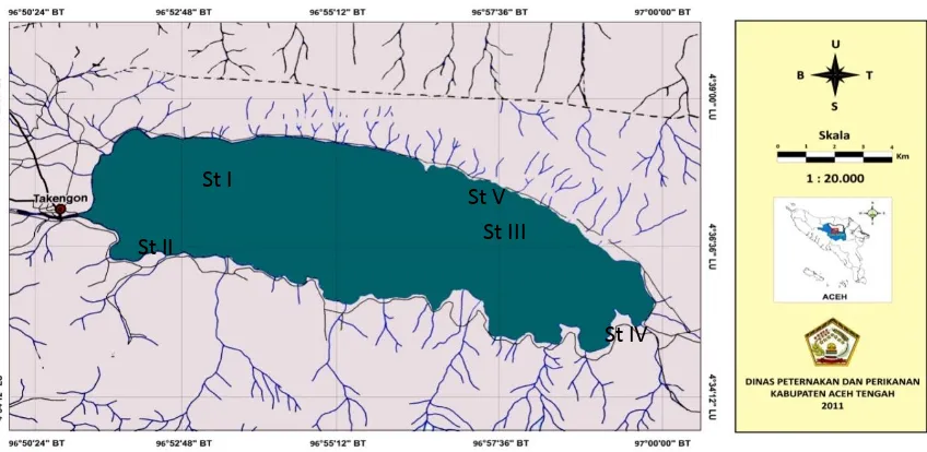 Gambar 1. Peta lokasi penelitian di Danau Laut Tawar 