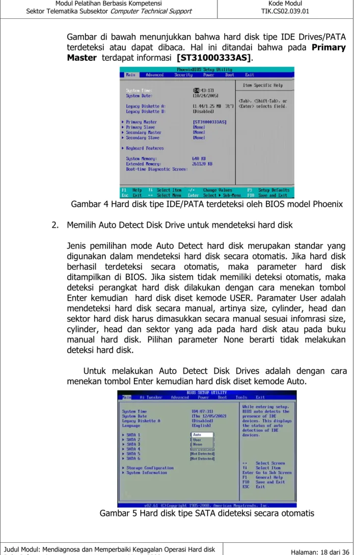 Gambar  di  bawah  menunjukkan  bahwa  hard  disk  tipe  IDE  Drives/PATA   terdeteksi  atau  dapat  dibaca
