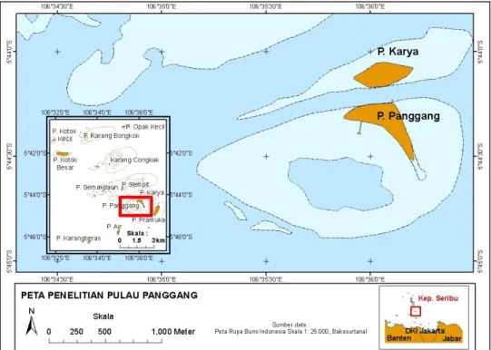 Gambar 1 Peta lokasi penelitian perairan Pulau Panggang, Kep. Seribu, Jakarta 