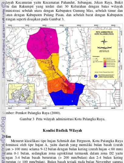 Gambar 3  Peta wilayah administrasi Kota Palangka Raya. 