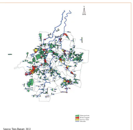 Figure 1: map of Indore city showing the slums and river Khan’s catchment