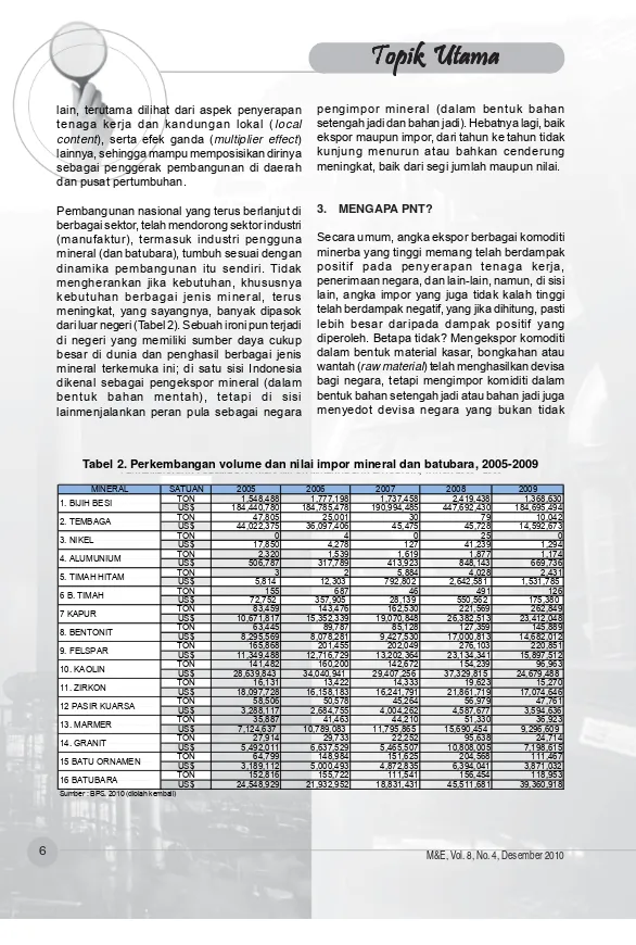 Tabel 2. Perkembangan volume dan nilai impor mineral dan batubara, 2005-2009PERKEMBANGAN VOLUME DAN NILAI IMPOR MINERAL DAN BATUBARA, TAHUN 2005  2009