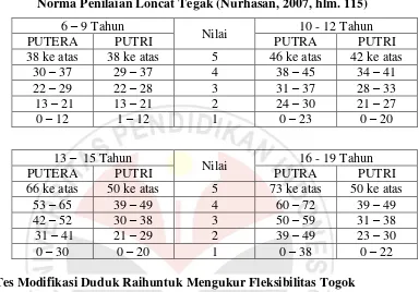 Tabel 3.2 Norma Penilaian Loncat Tegak (Nurhasan, 2007, hlm. 115) 